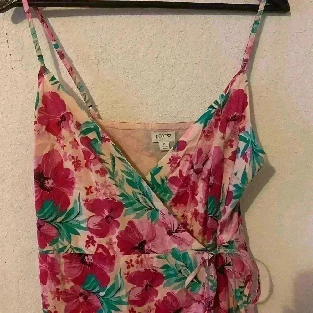 J.Crew Factory Floral  Rosette Coquette Wrap Sleeveless Midi Dress Size 6 - Picture 5 of 10